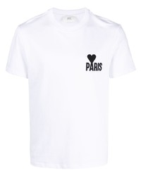 T-shirt à col rond imprimé blanc Ami Paris