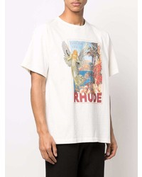 T-shirt à col rond imprimé blanc Rhude