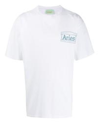 T-shirt à col rond imprimé blanc Aries