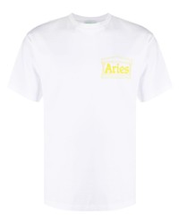 T-shirt à col rond imprimé blanc Aries