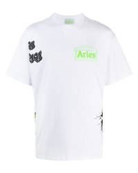 T-shirt à col rond imprimé blanc Aries