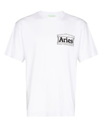 T-shirt à col rond imprimé blanc Aries