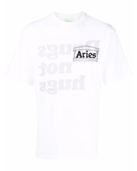 T-shirt à col rond imprimé blanc Aries