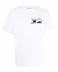 T-shirt à col rond imprimé blanc Aries