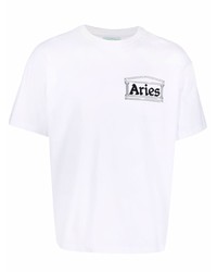 T-shirt à col rond imprimé blanc Aries