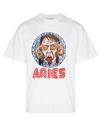 T-shirt à col rond imprimé blanc Aries