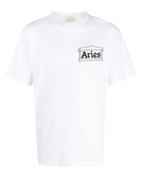 T-shirt à col rond imprimé blanc Aries