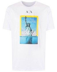 T-shirt à col rond imprimé blanc Armani Exchange