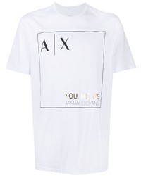 T-shirt à col rond imprimé blanc Armani Exchange