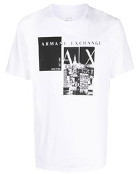 T-shirt à col rond imprimé blanc Armani Exchange