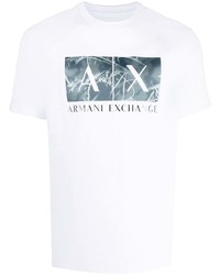 T-shirt à col rond imprimé blanc Armani Exchange