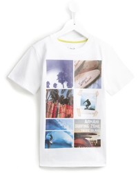 T-shirt à col rond imprimé blanc Armani Junior