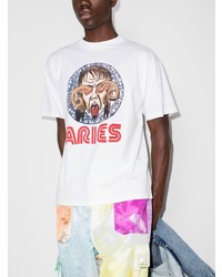 T-shirt à col rond imprimé blanc Aries