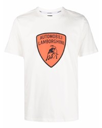 T-shirt à col rond imprimé blanc Automobili Lamborghini