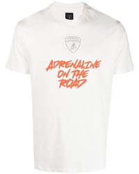 T-shirt à col rond imprimé blanc Automobili Lamborghini