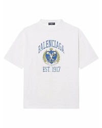 T-shirt à col rond imprimé blanc Balenciaga