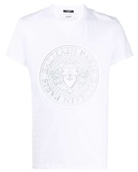 T-shirt à col rond imprimé blanc Balmain