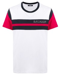 T-shirt à col rond imprimé blanc Balmain