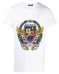 T-shirt à col rond imprimé blanc Balmain