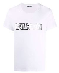 T-shirt à col rond imprimé blanc Balmain