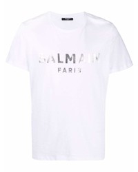 T-shirt à col rond imprimé blanc Balmain