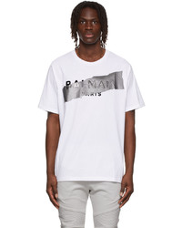 T-shirt à col rond imprimé blanc Balmain