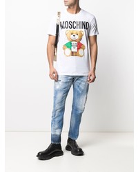 T-shirt à col rond imprimé blanc Moschino