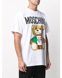 T-shirt à col rond imprimé blanc Moschino