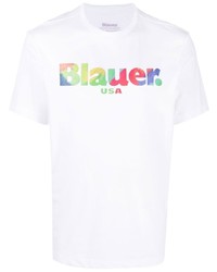 T-shirt à col rond imprimé blanc Blauer