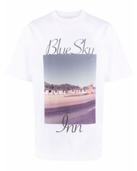 T-shirt à col rond imprimé blanc BLUE SKY INN