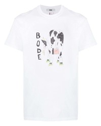 T-shirt à col rond imprimé blanc Bode