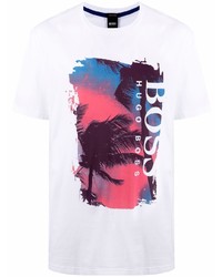 T-shirt à col rond imprimé blanc BOSS HUGO BOSS