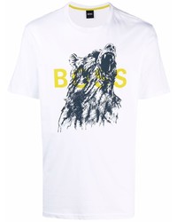 T-shirt à col rond imprimé blanc BOSS HUGO BOSS