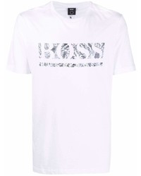 T-shirt à col rond imprimé blanc BOSS