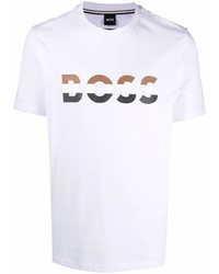 T-shirt à col rond imprimé blanc BOSS