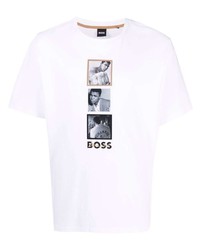 T-shirt à col rond imprimé blanc BOSS