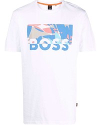 T-shirt à col rond imprimé blanc BOSS