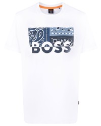 T-shirt à col rond imprimé blanc BOSS