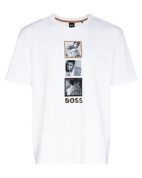 T-shirt à col rond imprimé blanc BOSS