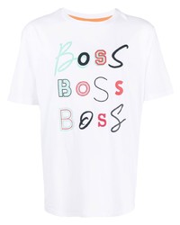 T-shirt à col rond imprimé blanc BOSS