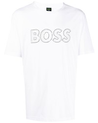 T-shirt à col rond imprimé blanc BOSS