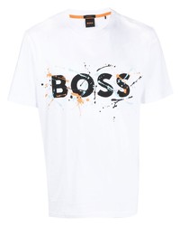 T-shirt à col rond imprimé blanc BOSS