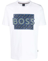 T-shirt à col rond imprimé blanc BOSS