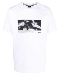 T-shirt à col rond imprimé blanc BOSS
