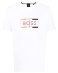 T-shirt à col rond imprimé blanc BOSS