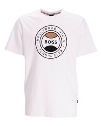 T-shirt à col rond imprimé blanc BOSS