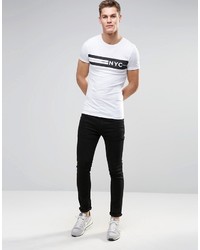 T-shirt à col rond imprimé blanc Asos