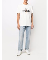 T-shirt à col rond imprimé blanc Hugo