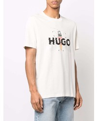 T-shirt à col rond imprimé blanc Hugo