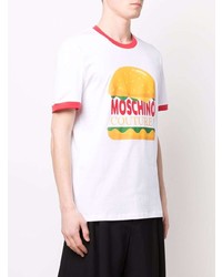 T-shirt à col rond imprimé blanc Moschino